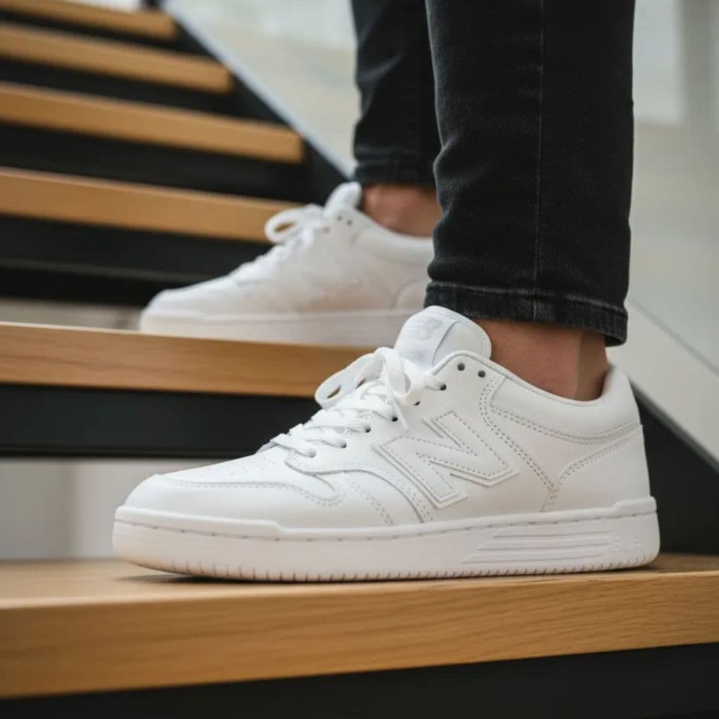 Tênis New Balance 480 Low branco em vista frontal e lateral