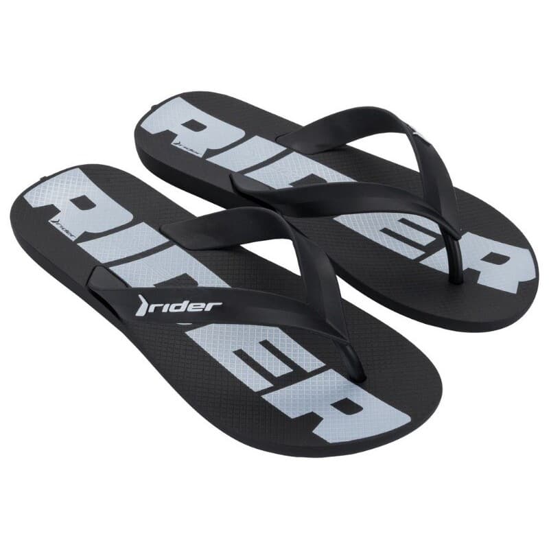 Chinelo Masculino Rider Feel Dedo Original, preto e cinza, com logo branco