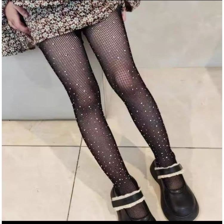 Meia Calça Arrastão Infantil com Strass/Meia fina com Brilho/ Meia calça infantil menina.