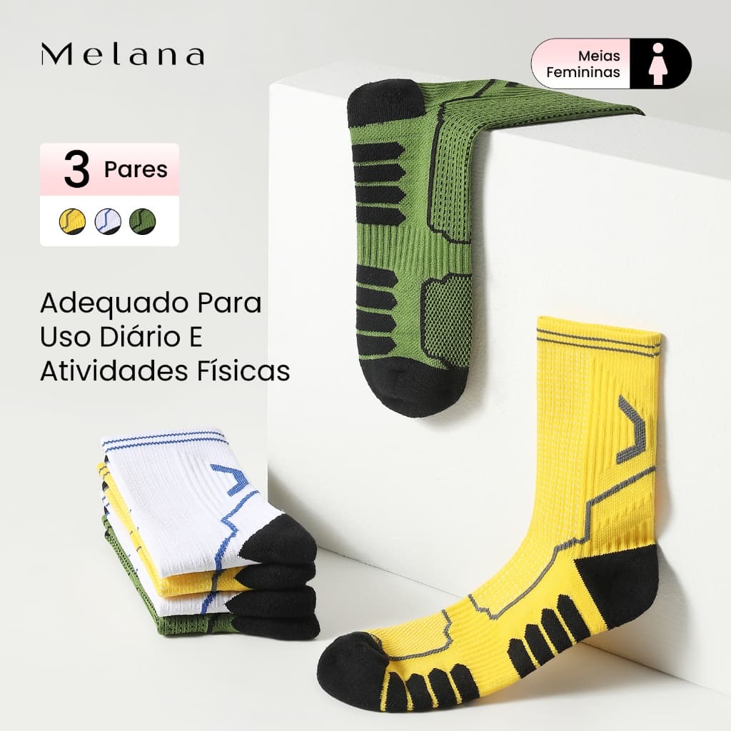 Melana Kit3 Pares Meias Esportivas Atividades Ao Ar Livre Unissex meias de futebol Meias Esportivas Antiderrapantes