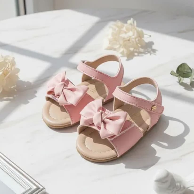 Sandalia bebe Pampili sandalia infantil Nana laço duplo rosa glacê