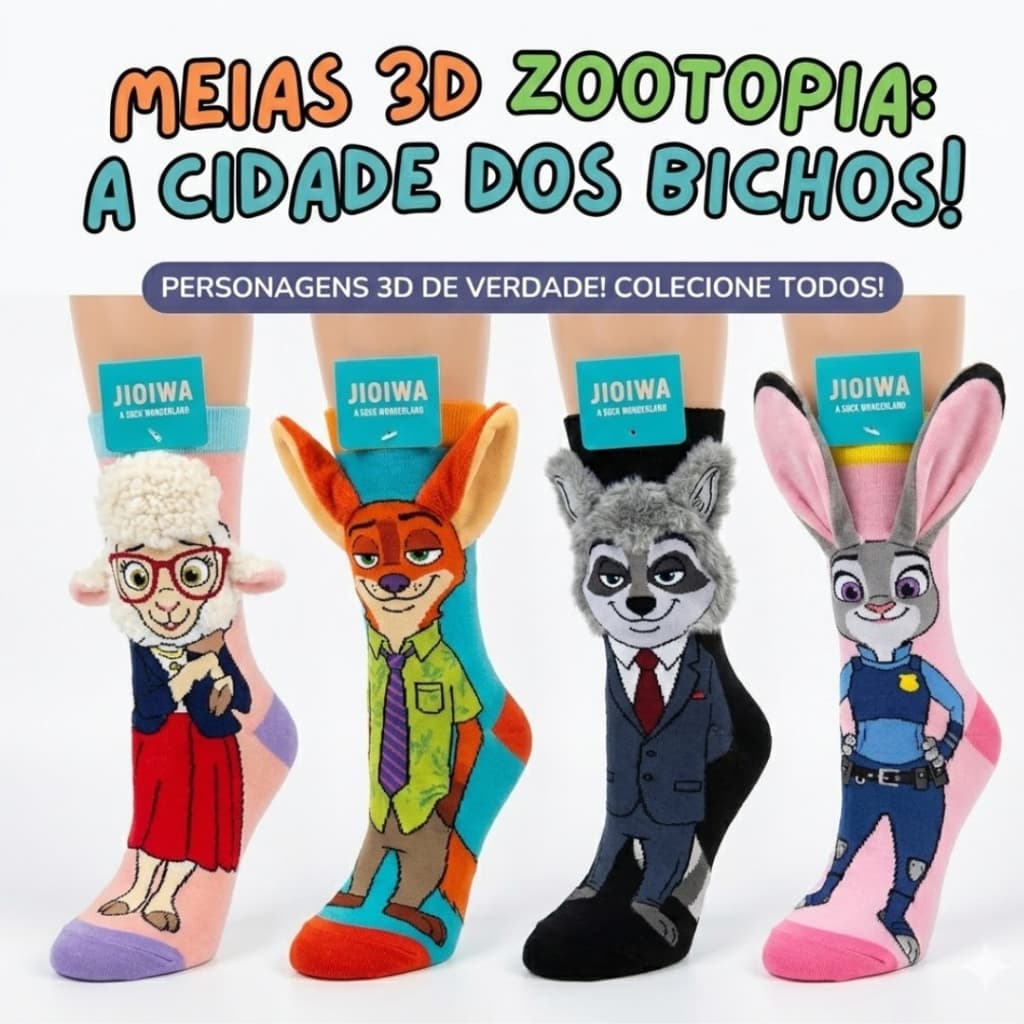 Meia 3D Zootopia Judy Nick Meias Infantil Meia Maluca Orelhas de Pelúcia Divertidas