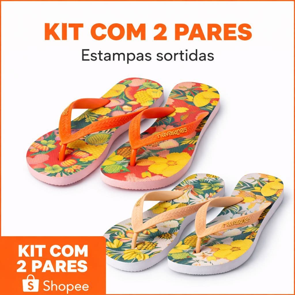 Kit 2 pares Sandália Chinelo Hav Adulto Feminino Lançamento Verão Slim Tropical Chinelo de Dedo Farm