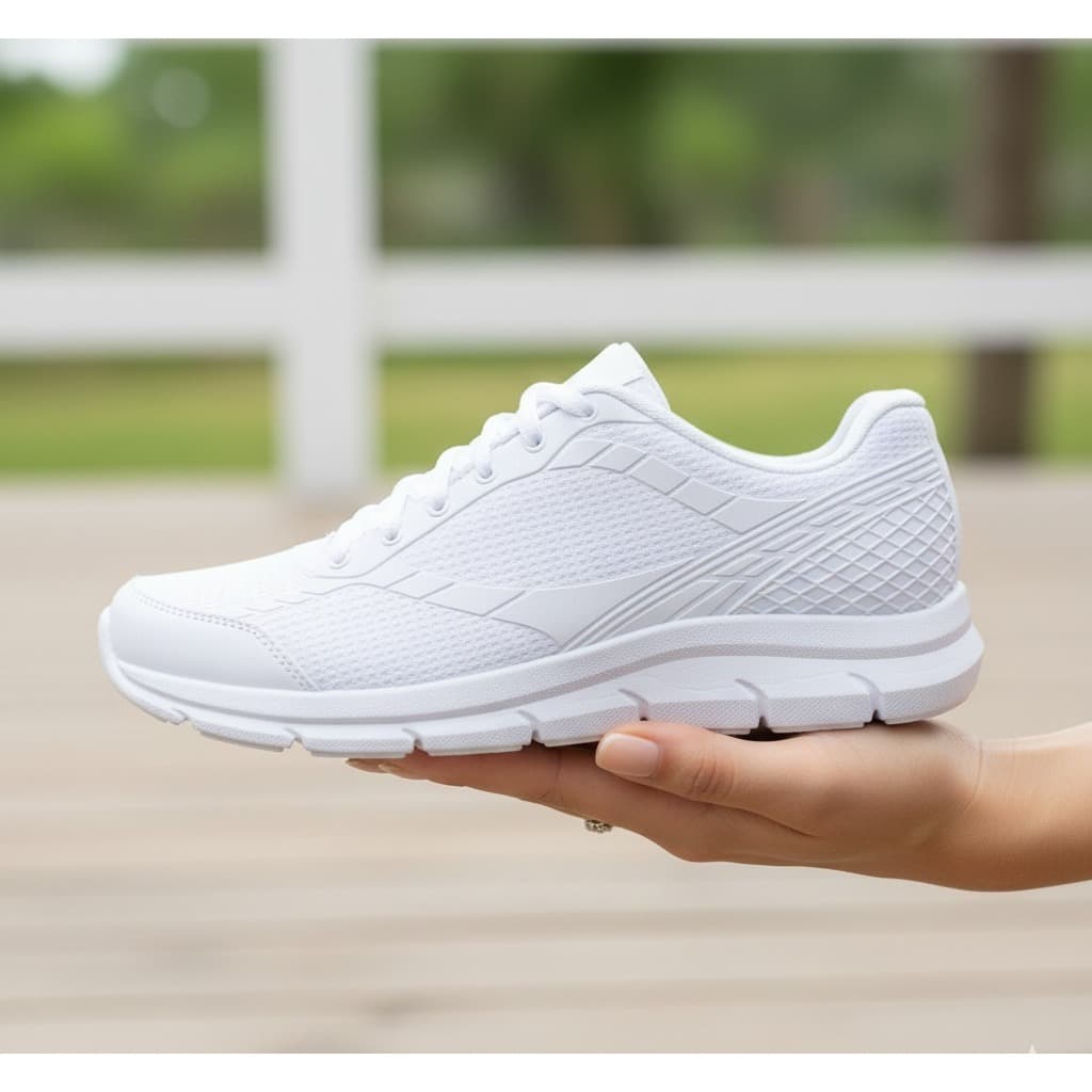 Tênis unissex branco respirável para caminhada, ângulo frontal