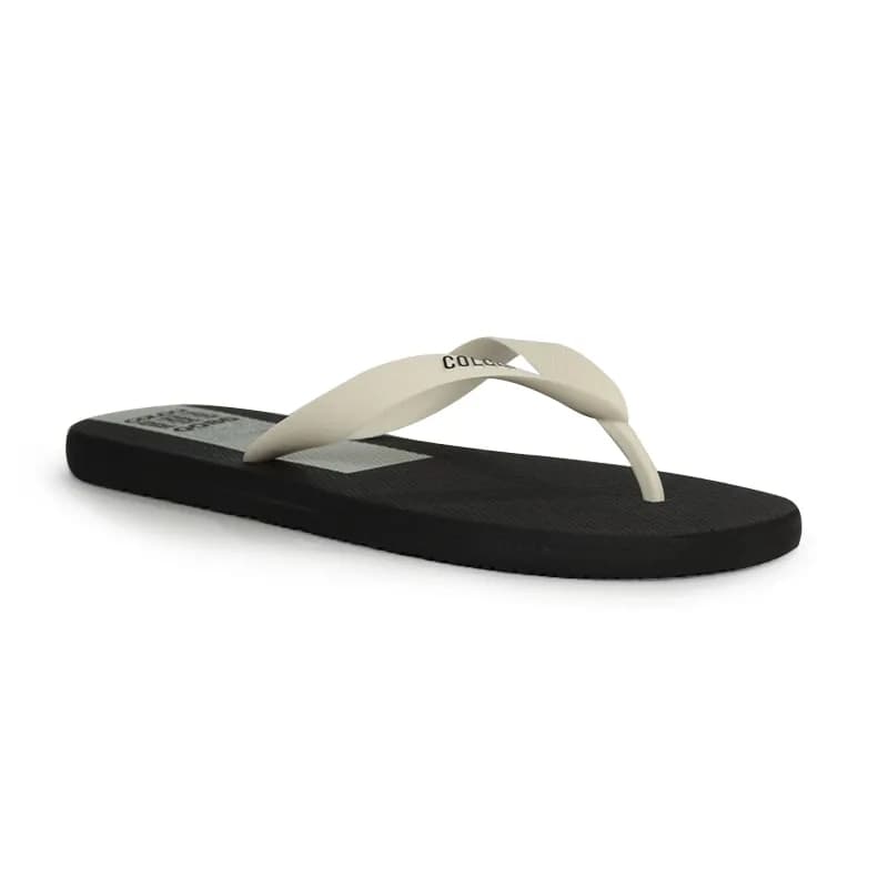 Chinelo masculino Colcci preto com detalhe off white, frente