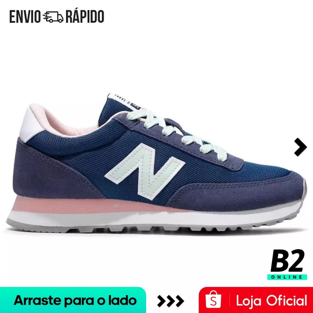 Tênis New Balance 501 Casual Feminino Azul e Branco com Logo N