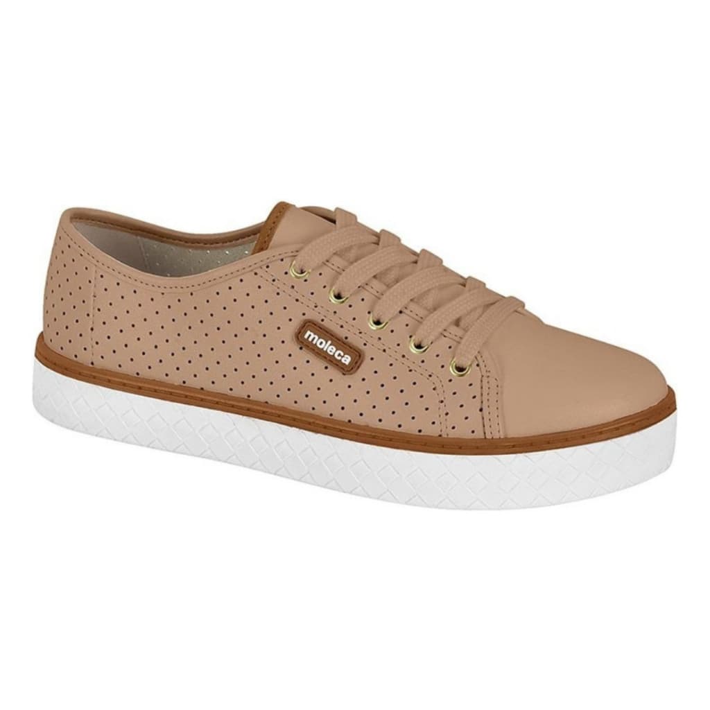 Tênis feminino Moleca bege com sola branca e logo lateral