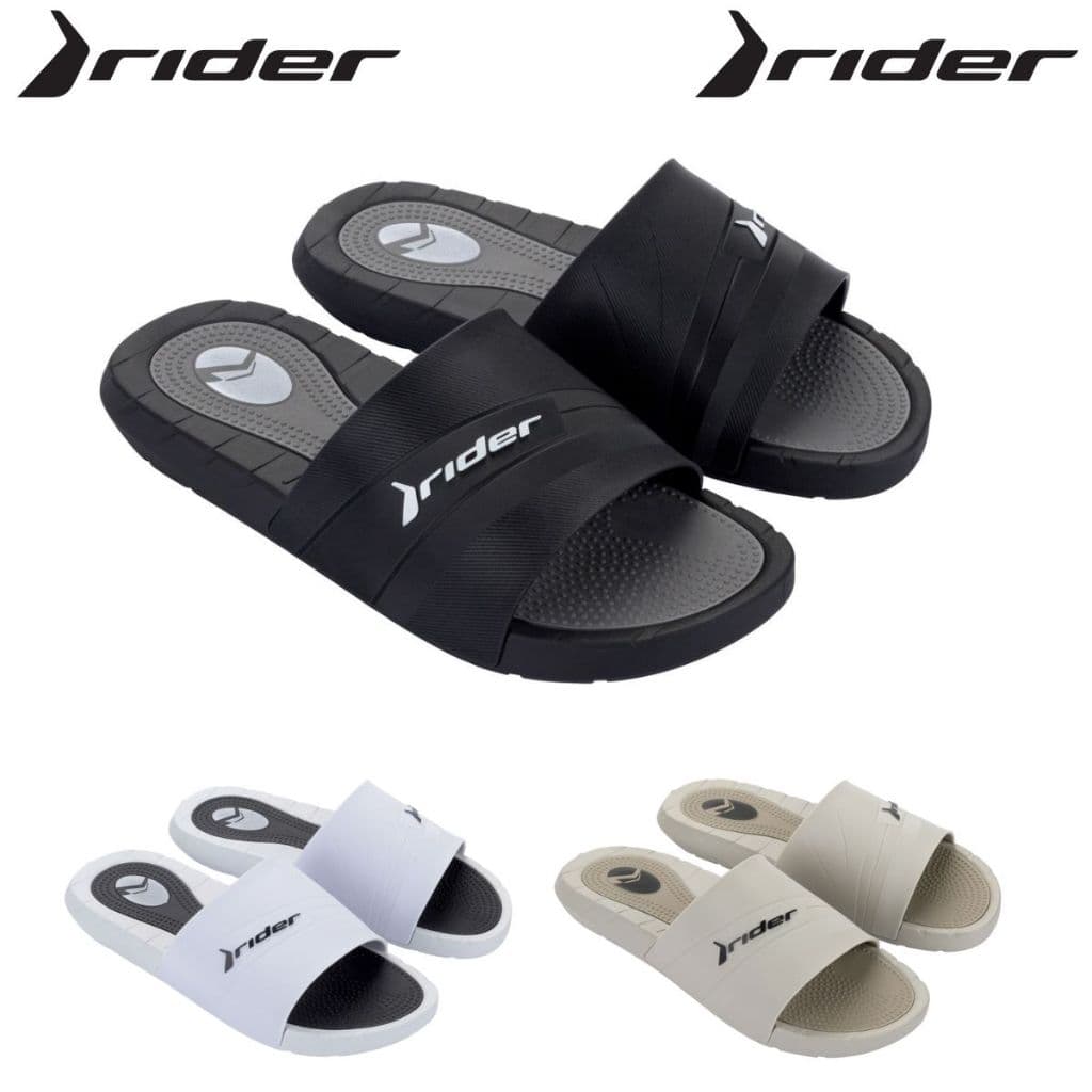 Chinelos Masculinos Rider Rush Slide Confortável Original Preto, Branco e Cinza