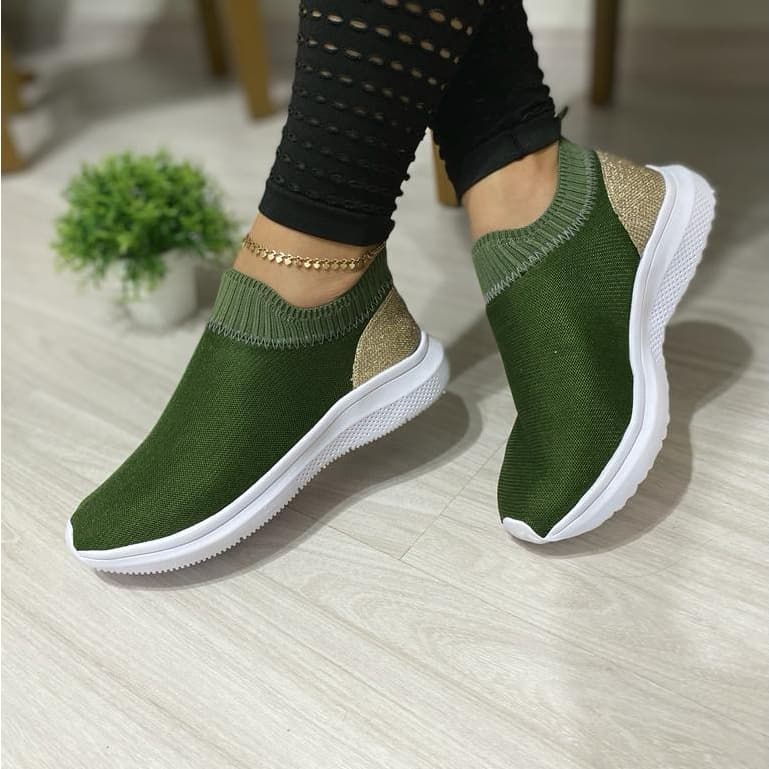 Tênis feminino verde academia slip-on antiderrapante respirável