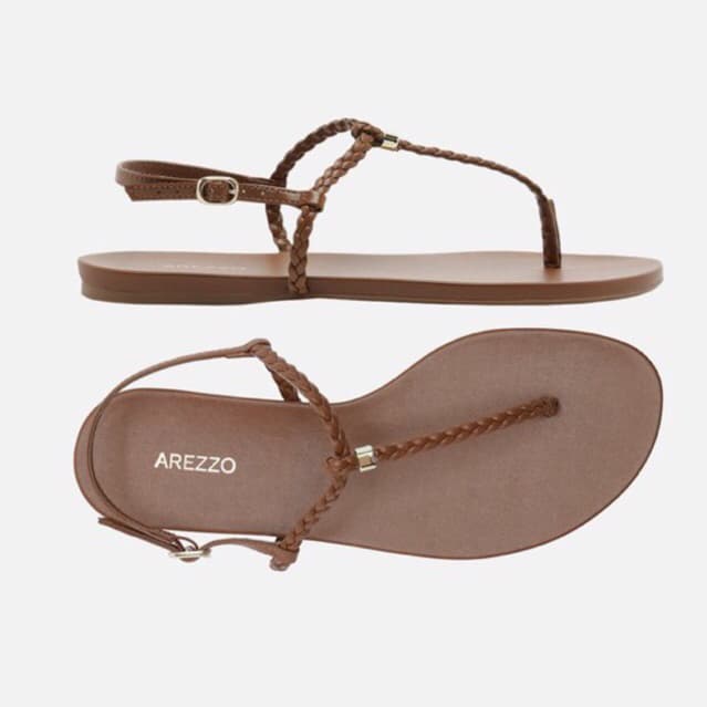 Sandália Arezzo Rasteira Marrom Slim Tiras Trançadas - Original