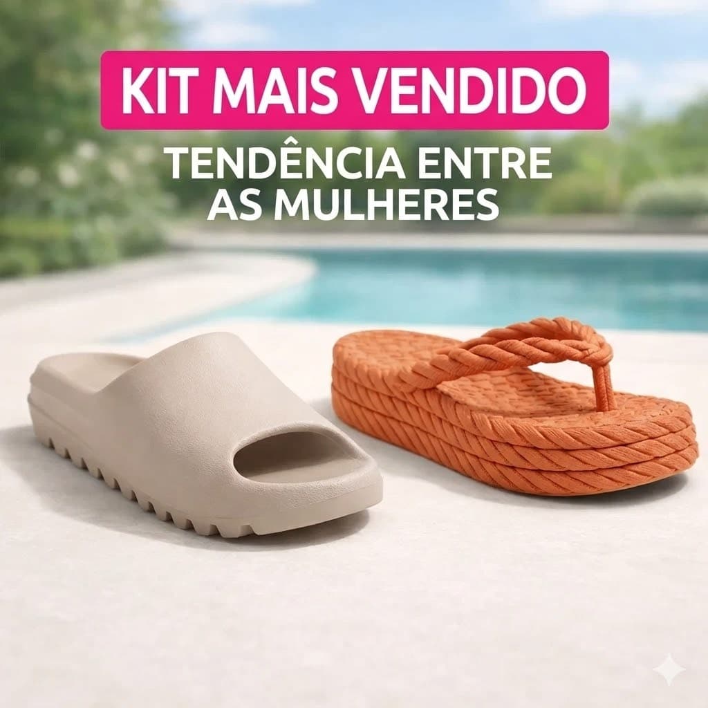Kit 2 Sandálias Femininas Slide Trançada Plataforma Conforto + Slide Liso Anatômico Macia e Estilosa