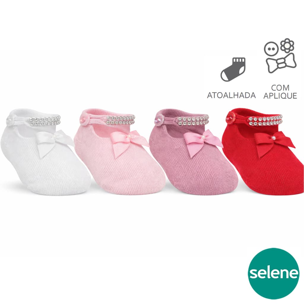 Meia com Strass e Laço Atoalhada Ultra Soft Baby Selene 0 a 5 meses Selene