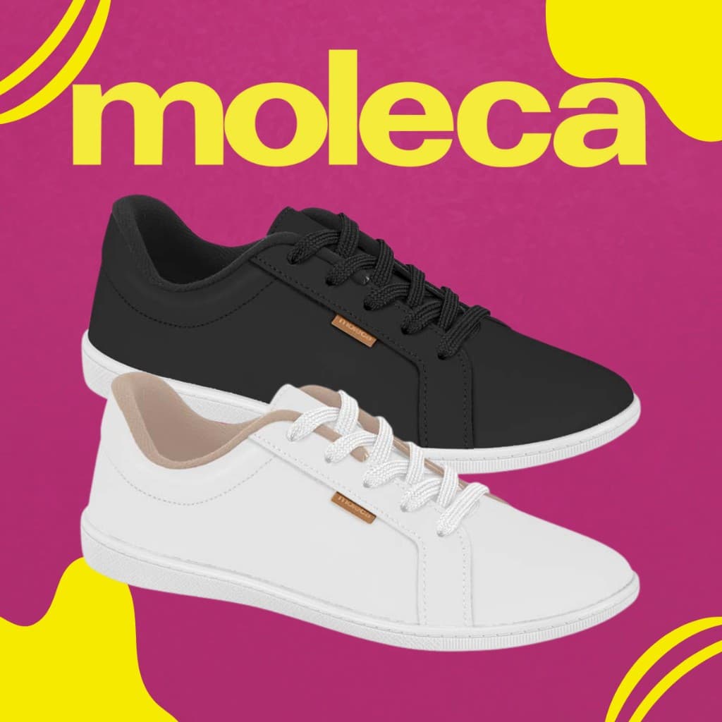 Tênis Moleca Casual Feminino Preto e Branco com Sola Branca