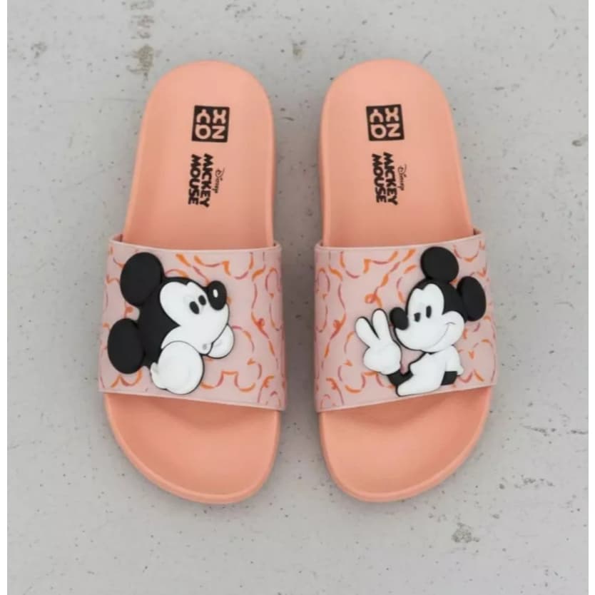Chinelo Slide Feminino Zaxy Personagem Lili & Stitch Mickey Mouse Confortável Macio
