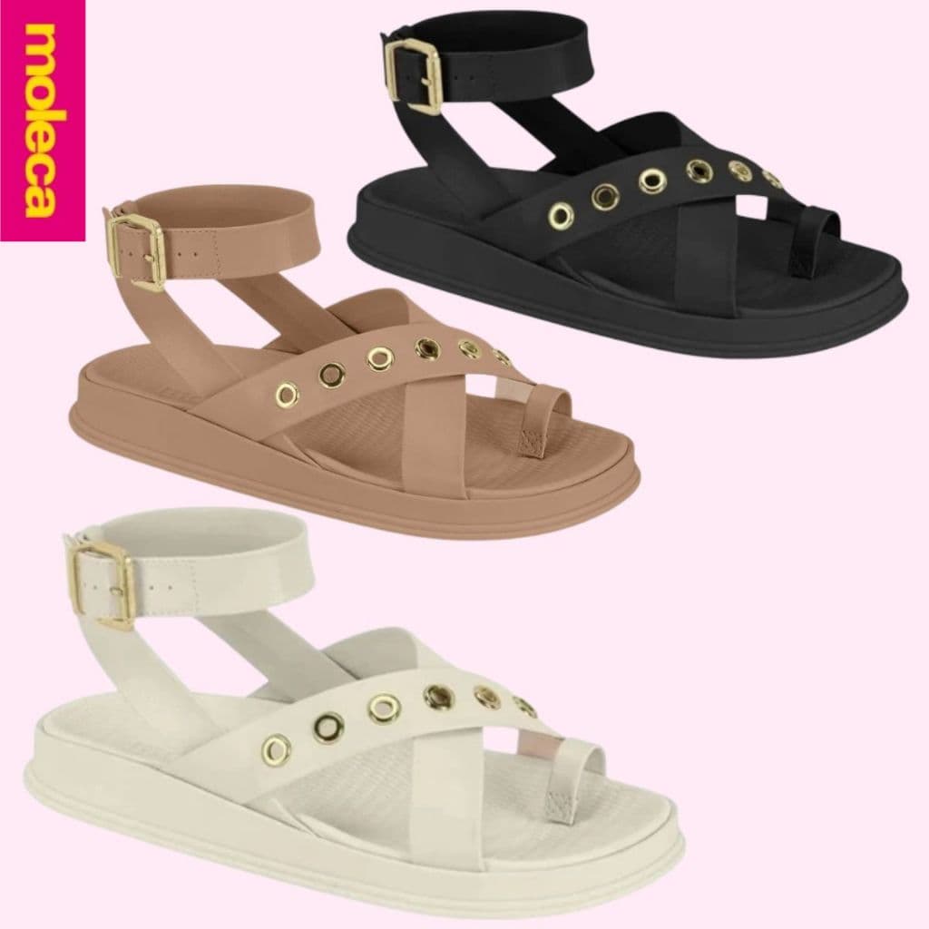 Moleca Sandália Feminina Moleca Detalhes Em Metal Original Versáti