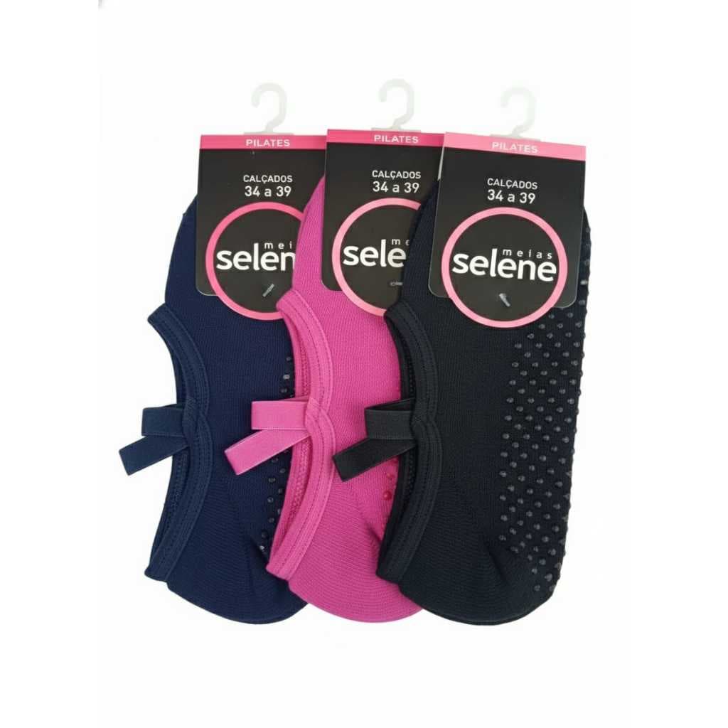 Kit Até 3 Meias Sapatilha Selene Pilates Yoga Original Selene calça do 34/39 Esportiva 7850 Antiderrapante ref