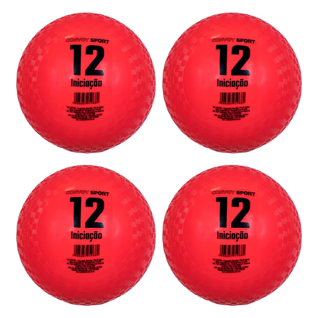 Kit 4 Bola Queimada Handebol Borracha N°12 Vermelho Convoy Vermelho