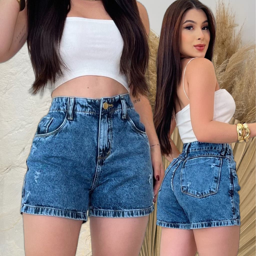 Short Jeans Feminino Cintura Alta Meia Coxa Bermuda Jeans Mom Boyfriend Soltinho Blogueira Verão