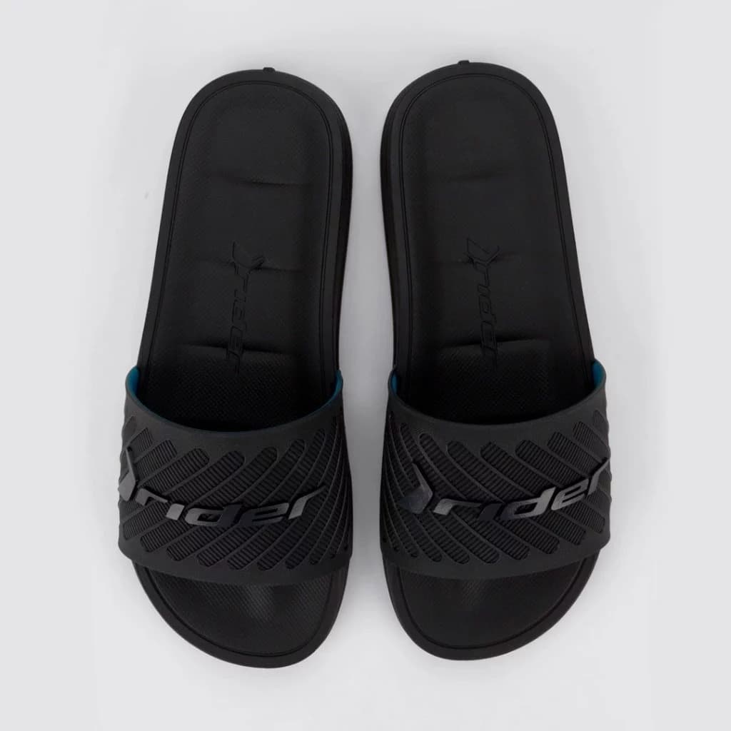 Chinelo Slide Rider Masculino Preto com detalhes em azul