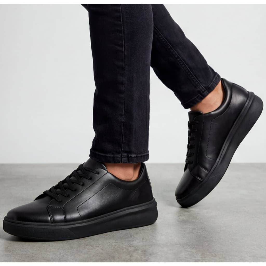 Tênis Masculino Confortável Casual Sola Alta Sapatênis Dia Pai Namorados Couro Sapatenis Preto Marro