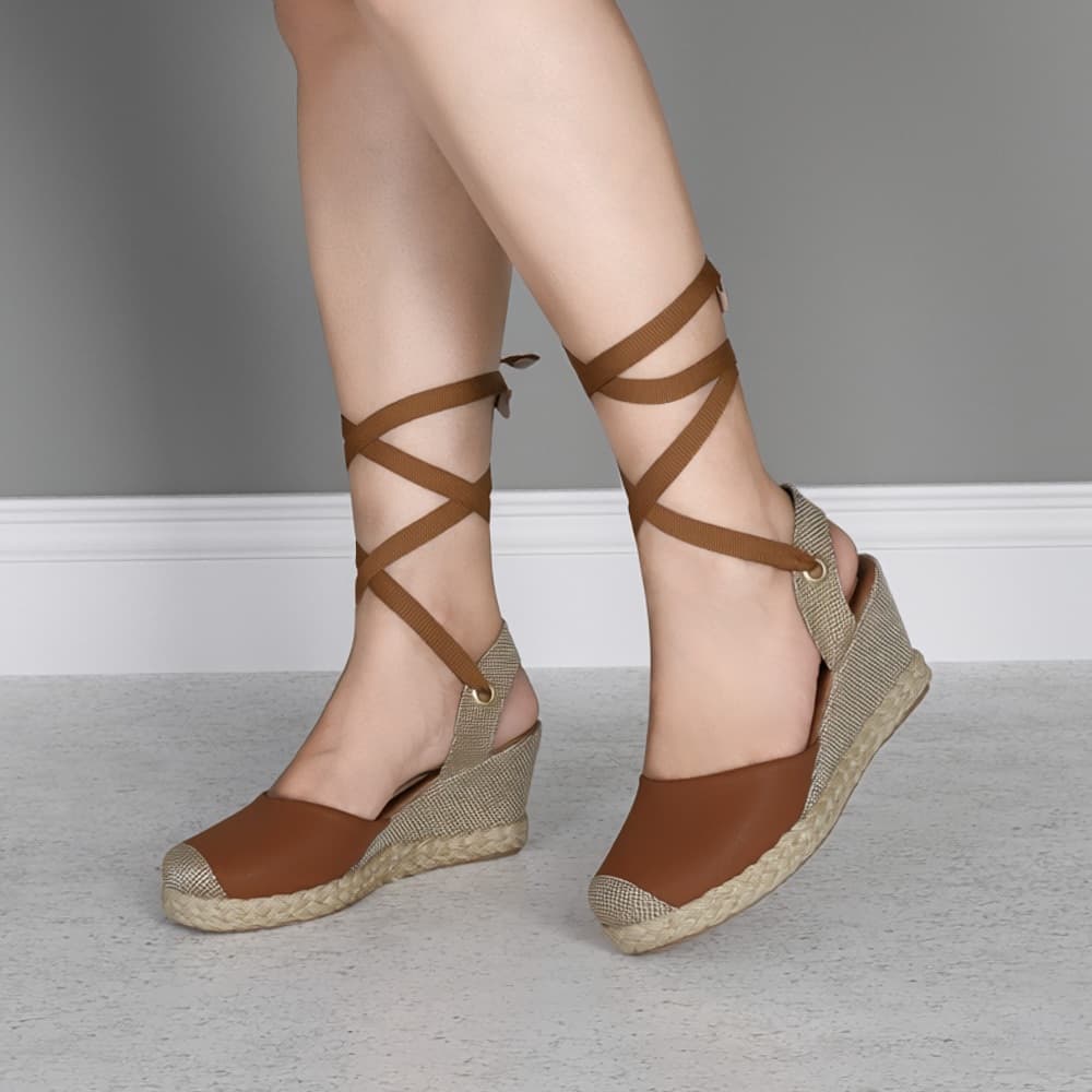Sandália Espadrille Salto Anabela Plataforma com Amarração Macerata Ref: 893