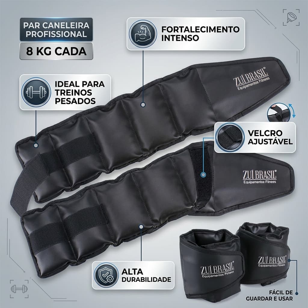 Caneleira Tornozeleira de Peso 8kg Profissional Academia Musculação Peso Pernas