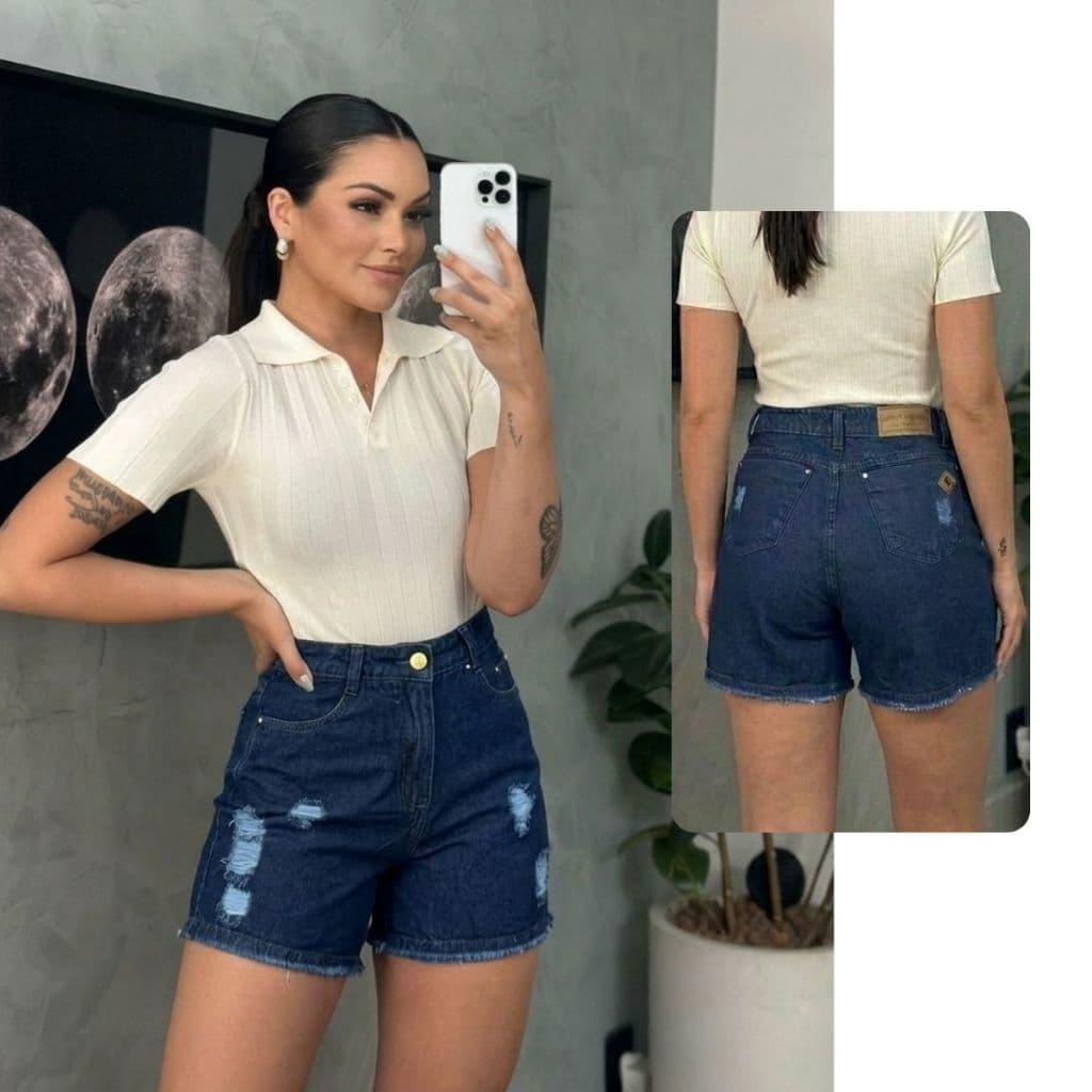 Short Jeans Feminino Cintura Alta Bermuda Meia Coxa Short Feminino Jeans Sem Lycra