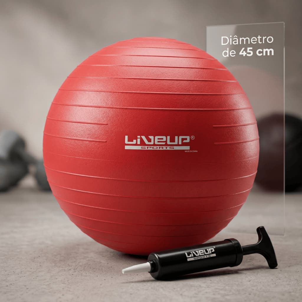 Bola Suiça 45Cm com Mini Inflador Bola de Pilates Yoga Exercício Academia Liveup Anti Estouro