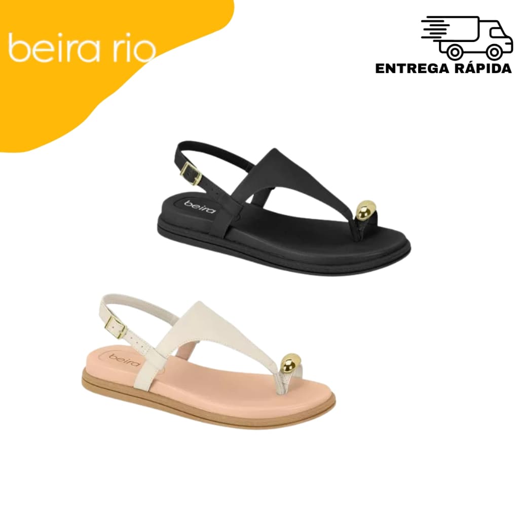 Sandália Beira Rio Off White /preta c/ Anel Estilosa Ajustável | Sandalia Beira Rio Off White con Anillo Elegante