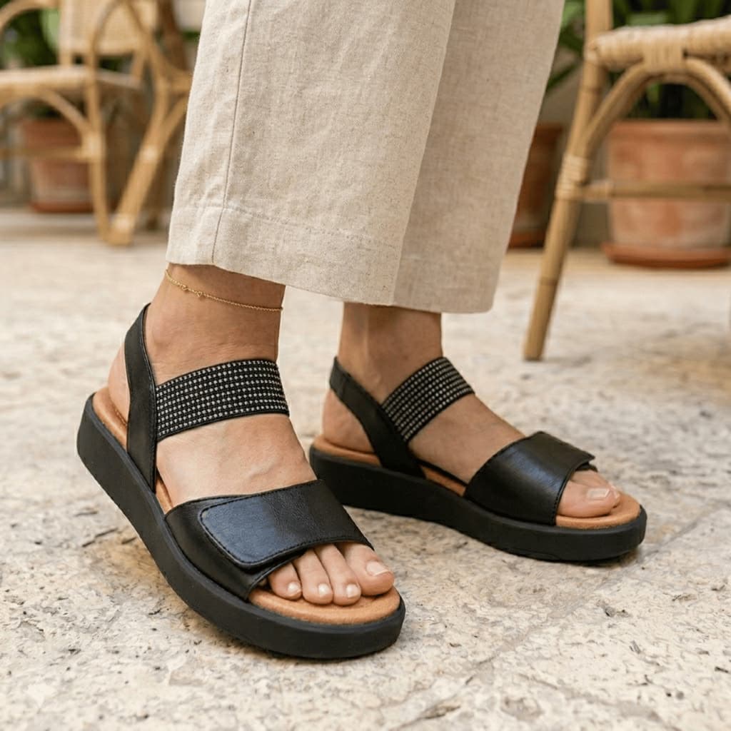 Sandália Plataforma Usaflex Couro Conforto Metalizado UC1403