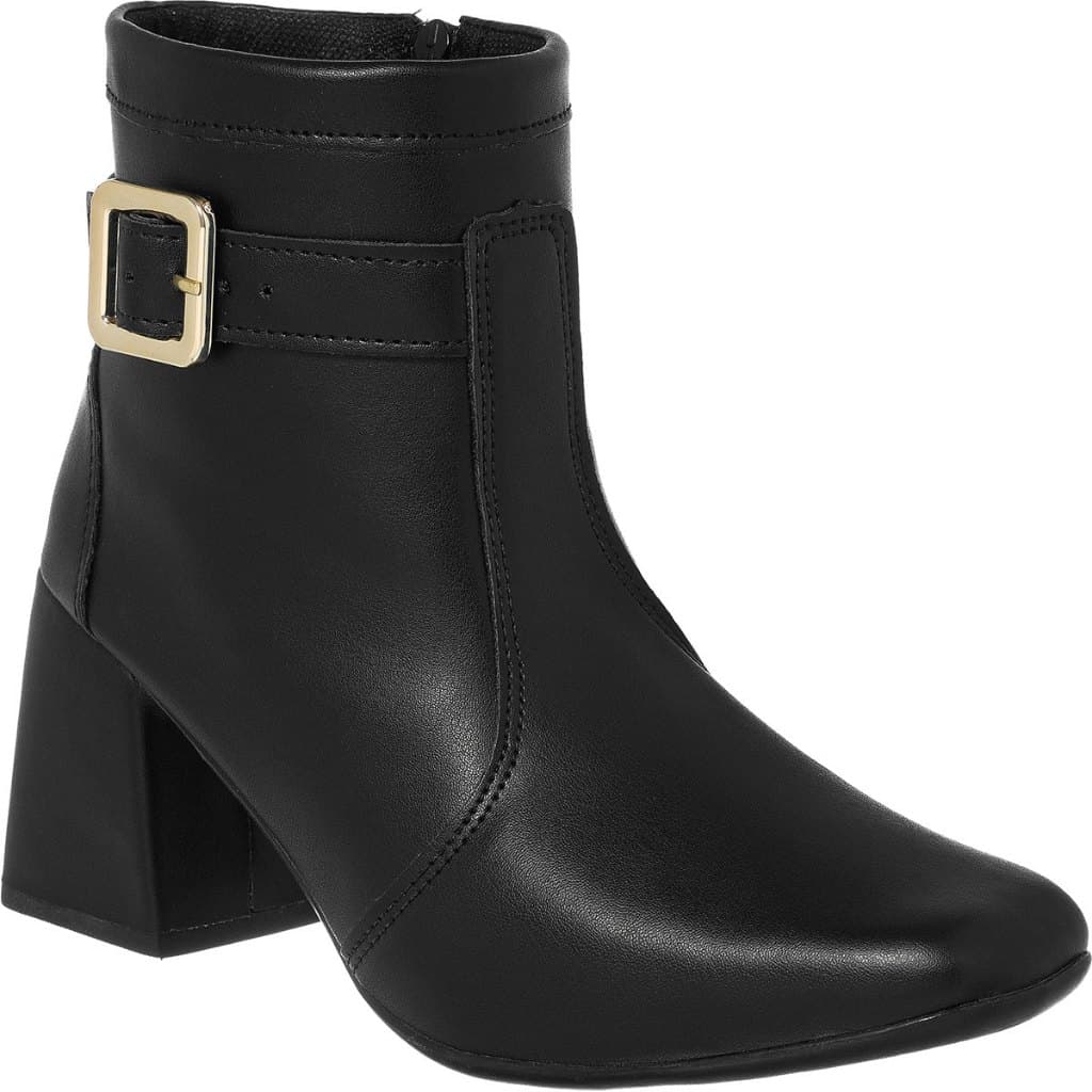 Bota Feminina Salto Bloco Baixo com Fivela Cano Curto Bota Ziper Lateral Bota Lisa Bota Fivela Lateral