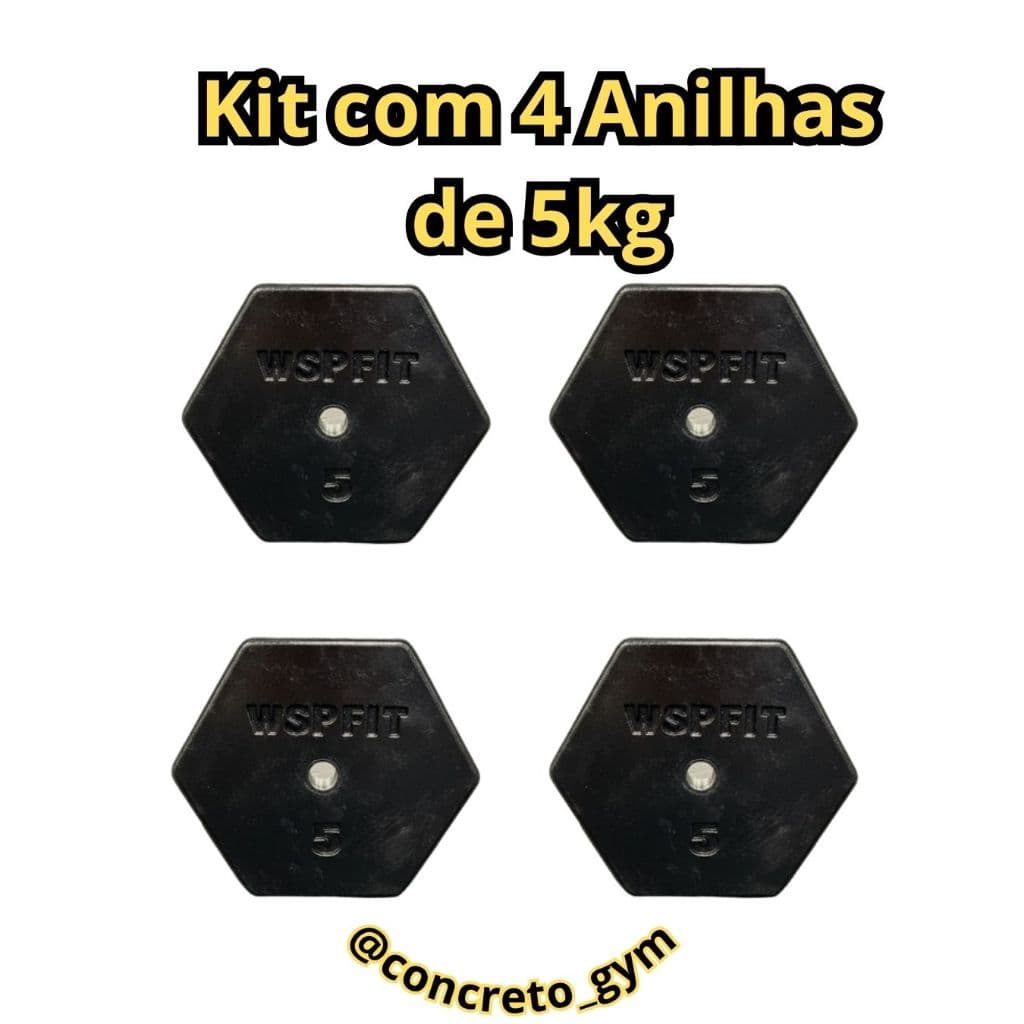 Anilhas de 5kg kit com  4 anilhas -  20kg peso bruto - Anilhas de concreto
