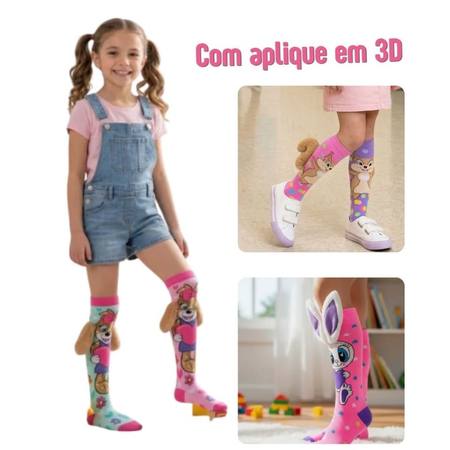 Meia Infantil Menina Meia de Personagem 3d Meia Maluca