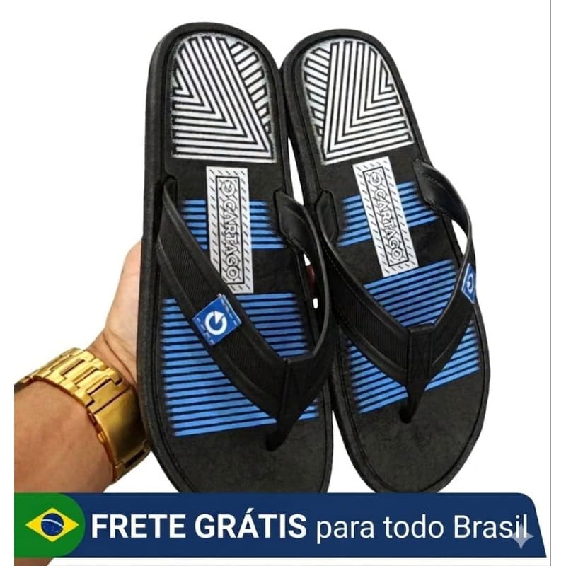 Chinelos masculinos Cartago antiderrapantes, pretos, azuis e brancos com logo
