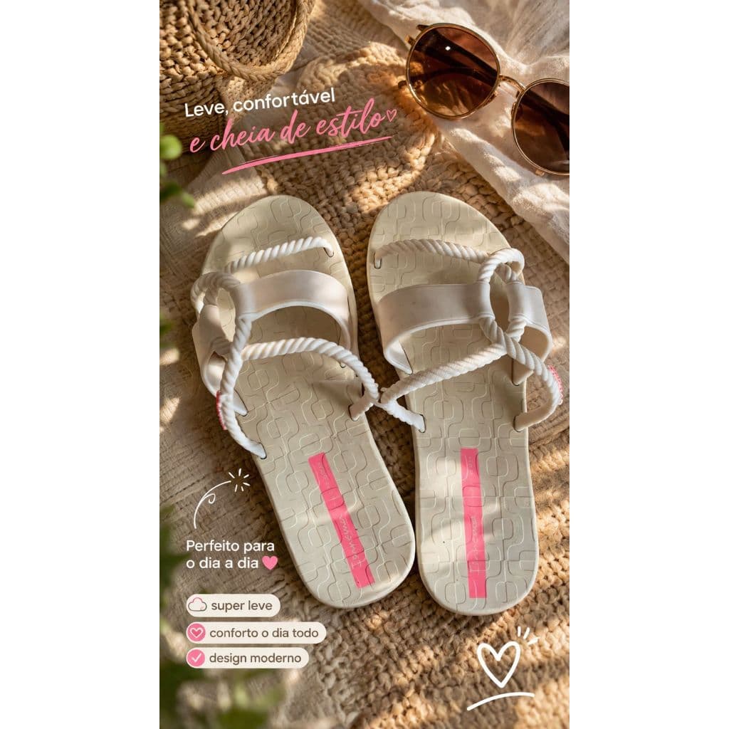 Sandálias Ipanema Gaspea Slide Original brancas com detalhes rosa, leves e modernas
