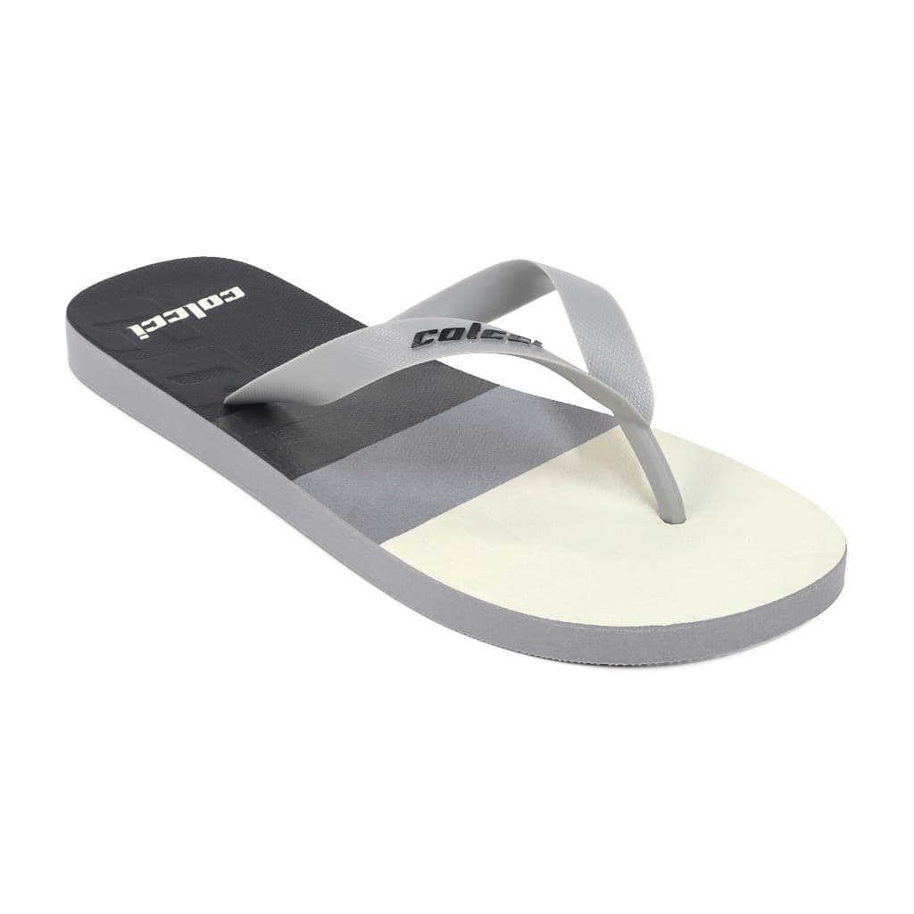 Chinelo masculino cinza e branco com design em blocos de cores, Colegi