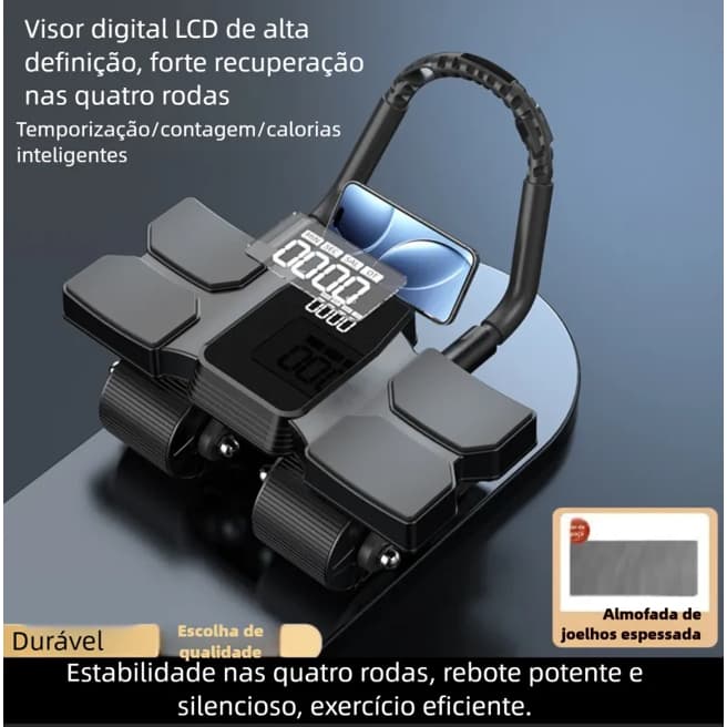 Roda abdominal de quatro rodas com visor digital noturno, máquina de abdominais silenciosa com rebote automático