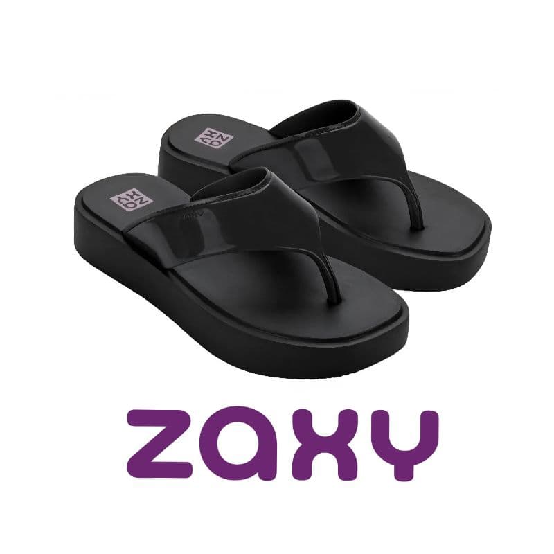 Chinelos de dedo pretos Zaxy, plataforma com tira elástica, fundo branco