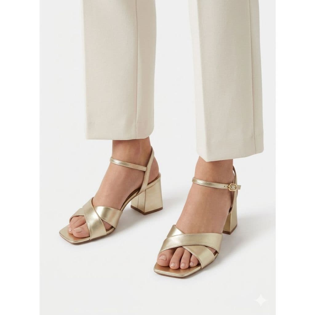 Sandália Feminina Salto Bloco 6cm | Elegante e Confortável | Tiras Cruzadas | Sandália Festa & Casual