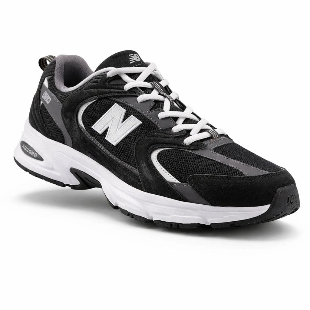 Tênis New Balance 530 Masculino Preto e Cinza com Detalhes Brancos