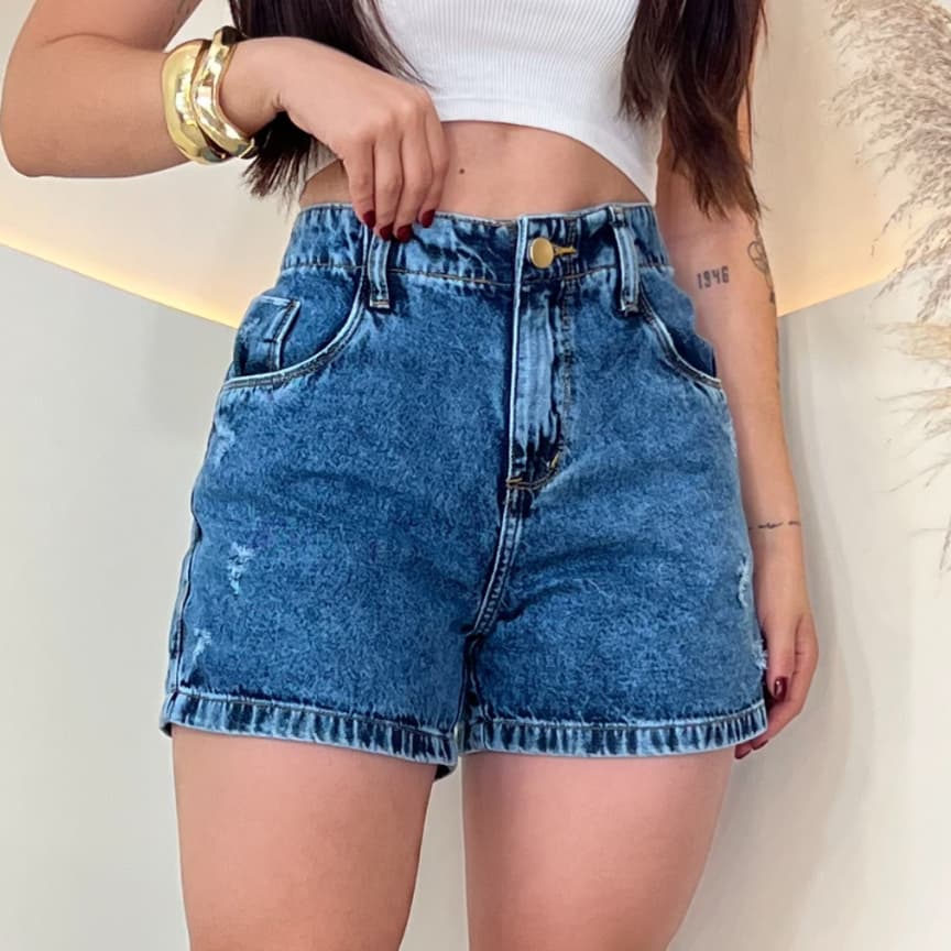 Short Jeans Feminino Boyfriend Cintura Alta Meia Coxa Bermuda jeans soltinha Mom blogueira Verao