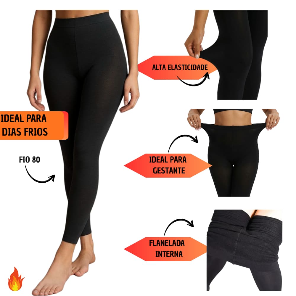 Meia Calça Forrada Térmica Flanelada Pelúciada Quente Inverno Gestante Alta Elasticidade Modeladora
