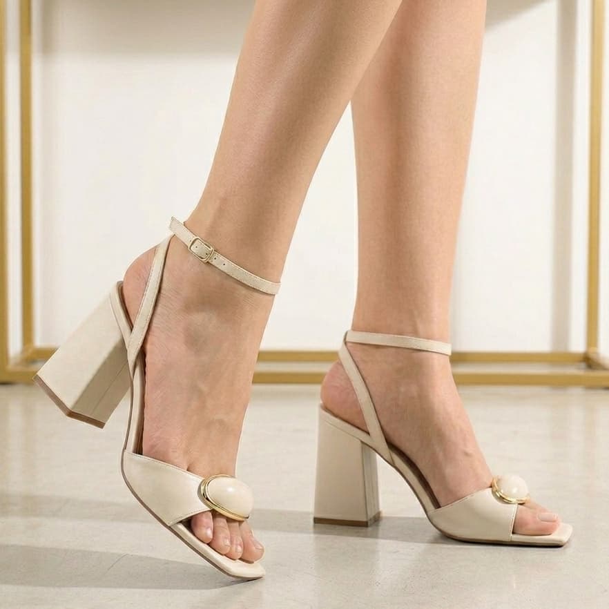 Sandália Branca Feminina Salto Bloco Confort 9CM, Sandália Noiva, Clássica, Elegante