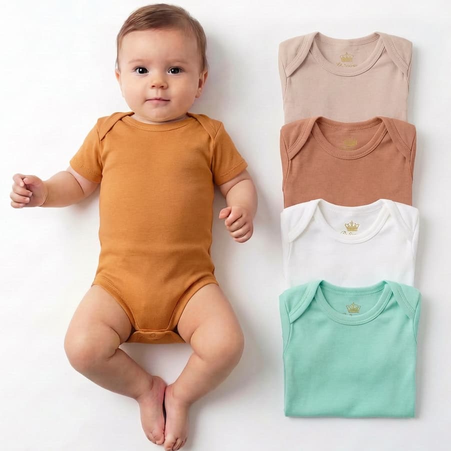 Kit 5 Body Infantil Bebê 100% Algodão Enxoval Maternina Menina Menino Unissex Meia Manga Básico Liso Neutro Promoção