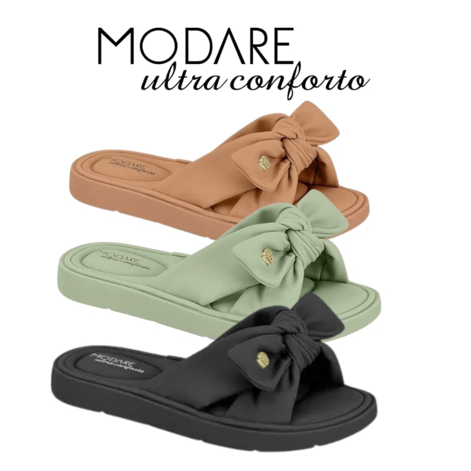Sandália Papete Feminina Modare Original - 7208.101 Laço Macio Slide Flat Nobuck Slide Casual