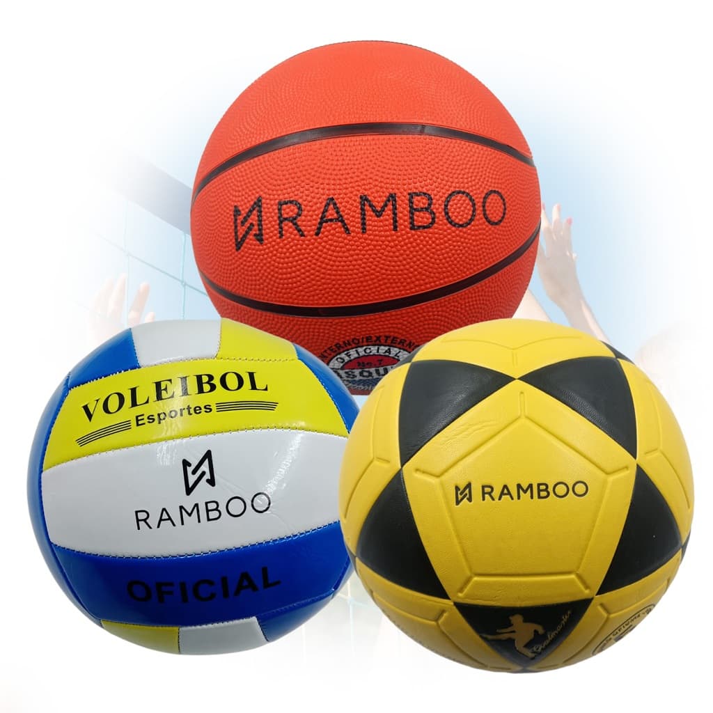 Combo Esportes 1 Bola Futevolei Tamanho 5 + 1 Bola Basquete Tamanho 7 + 1 Bola Volei Tamanho 5
