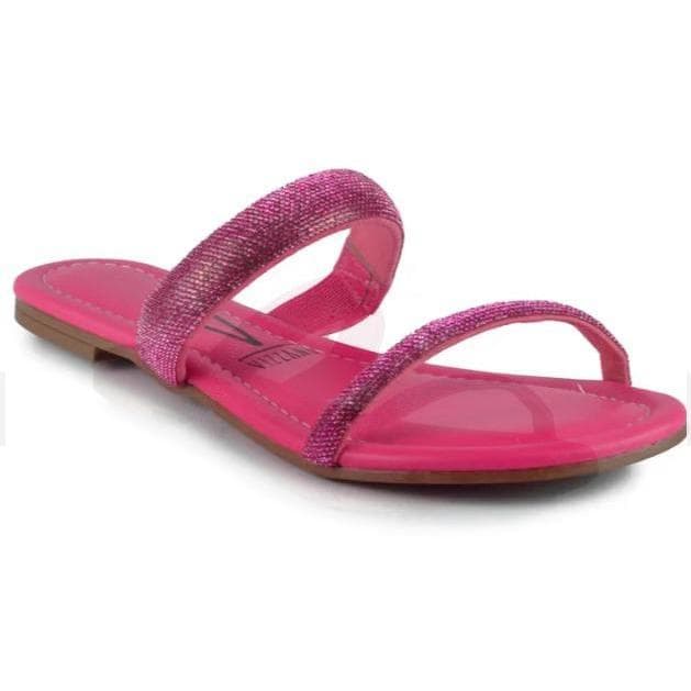 Sandália Rasteira Feminina Vizzano Rosa com Brilho Strass – Sandália Confortável de Tiras Leve Verão