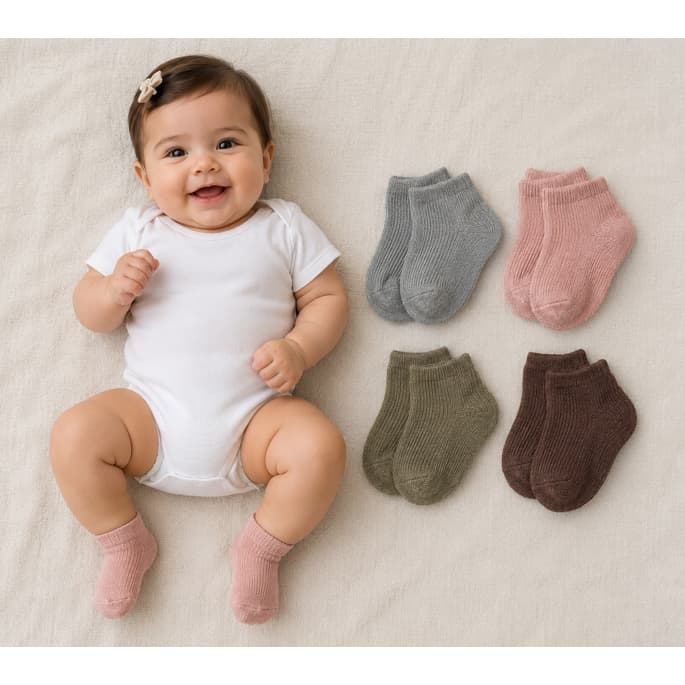 Leve 4 Meias de Bebê Menina Meias cano curto Infantil (Rn-06 Meses) Kit de meias infantis