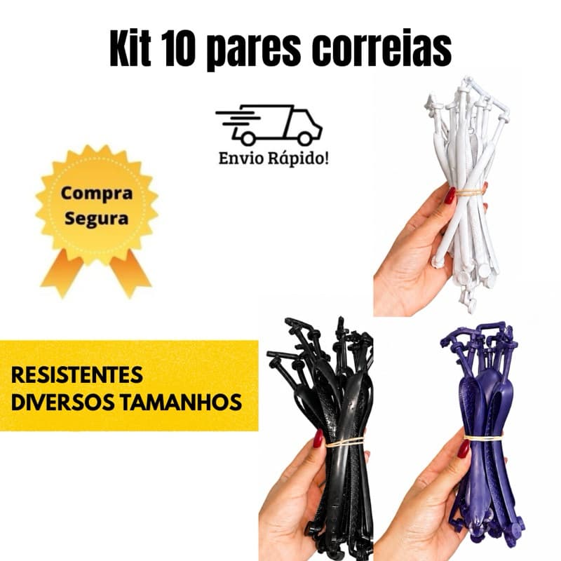 Kit promocional com 10 pares de correias para chinelos em branco, preto e azul