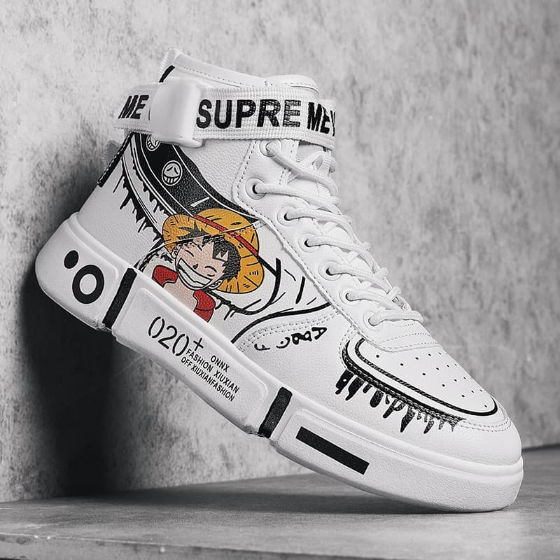 48h Envio Moda Masculina Sepatu Tênis Casual Anime One Piece Luffy Design High Top